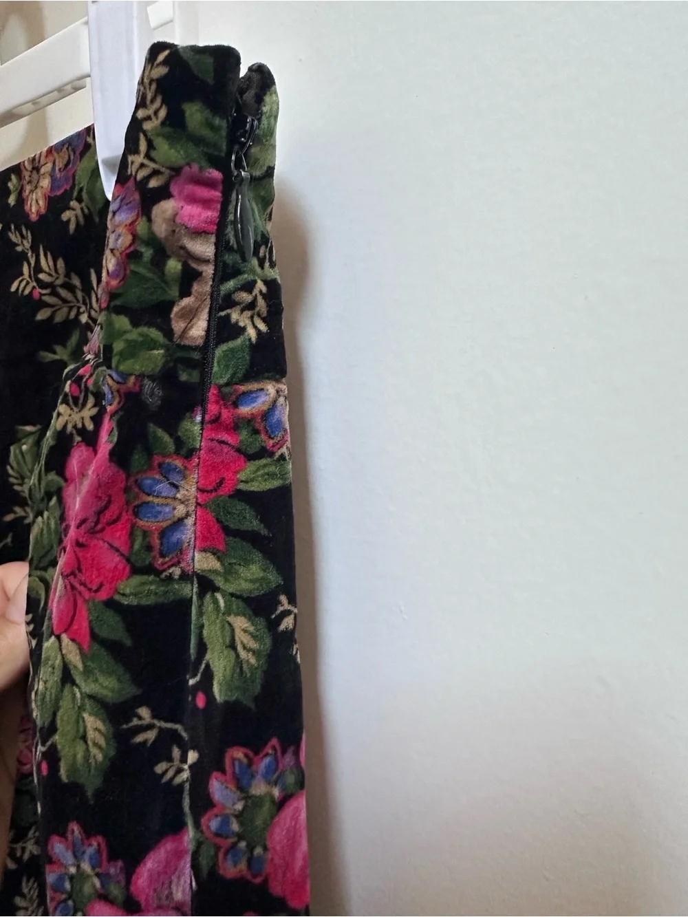 HERMAN GEIST VINTAGE VELVET COTTON Floral Midi Skirt